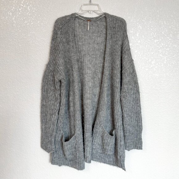 Free People Alpaca Blend Cardigan Medium Open Front Waterfall Soft Minimalist - Picture 2 of 9